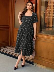 SHEIN Clasi Plus Size Women's Fashion Midi Dress, Hot-Selling Polka Dot Fabric, Fashionable Elegant Plus Size Women's Midi Dress - Multicolor - View 1