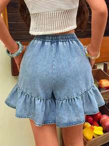 Breezaya Women's Fashionable Drawstring Waist Denim Shorts - Blue - View 2