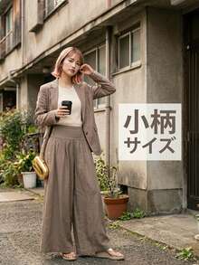 Glamine 復古低腰寬腿褲，飄逸顯瘦休閒女款長褲，秋季女裝返校穿搭 - 卡其色 - 查看 9