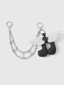 ROMWE Anime 1 Korean Simple Black And White Polka Dot Wing Sound Symbol Silver Note Handmade Chain DIY Keychain Bag Pendant, Women's Daily Wear Holiday Gifts - Black and White - View 1