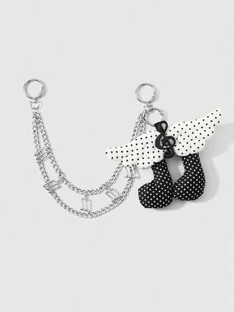 Anime 1 Korean Simple Black And White Polka Dot Wing Sound Symbol Silver Note Handmade Chain DIY Keychain Bag Pendant, Women's Daily Wear Holiday Gifts