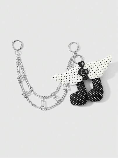 ROMWE Anime 1 Korean Simple Black And White Polka Dot Wing Sound Symbol Silver Note Handmade Chain DIY Keychain Bag Pendant, Women's Daily Wear Holiday Gifts