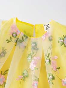 SHEIN Glamorique Kids Prinzessinnenkleid für Baby Mädchen, besticktes Tüllkleid, Geburtstagsfeier, Hochzeits- und Feiertagsrobe, Puffärmel, Partykleidung, Abschlussballkleider, Abschlusskleider, Sommerkleid - Gelb - Übersicht 7