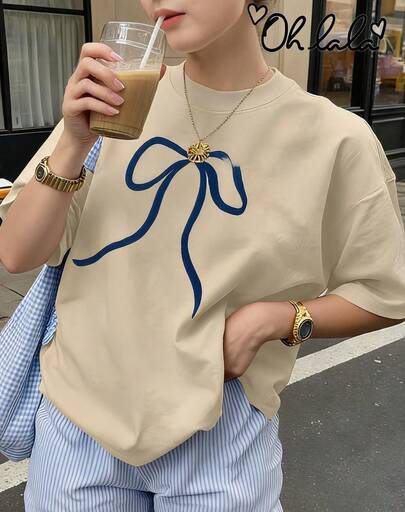 Women's T-Shirt, Round Neck, Liston Print, Made In Mexico, Offers Casual Style With Modern Application And Fun Design.