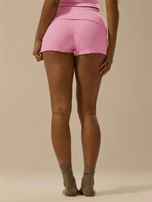 MUSERA ESSENTIALS Rib Fold Over Waist Mini Shorts Basic Spring Summer Vacation Holiday  Pants - Baby Pink - View 5