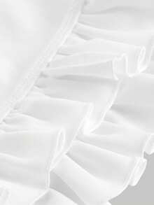 SHEIN MOD White Oversized 3D Bow Lace Flower Hem Frilled Edge Top, Perfect For Summer Parties & Royal Dates - White - View 3