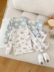 Baby Girl 4-Piece Snug Fit Set - Cute Patterns, Floral, Rainbow, Heart Print Long Sleeve Top And Elastic Waist Pants - Multicolor - View 2