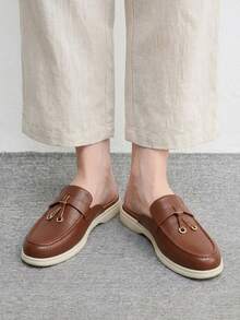 CUCCOO BIZCHIC Women's Fashion Brown Suede Classic Simple Tassel Metal Buckle Mules Love Slippers For Commuting, Dating, Parties, Holidays, Spring Shoes - Brown - View 5