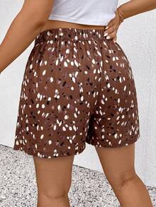 SHEIN Frenchy Women Plus Size Floral Print Casual Shorts, Versatile For Spring & Summer Wear Summer Shorts - Coffee Brown - View 2