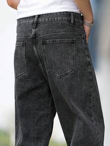 Manfinity Homme Loose Fit Men's Cotton Solid Color Slant Pocket Jeans - Dark Grey - View 5