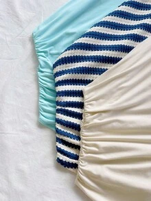 Soleia 女款度假夏季休閒日常假期不對稱下擺不對稱肩上衣 3件套、2件套，返校、下午茶、休閒、西式海灘婚禮賓客、畢業早午餐、聖帕特里克節、春假、復活節、音樂節、優雅波西米亞熱帶風，棕色、黑色、杏色 - 藍白色 - 查看 6