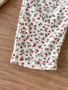 SHEIN 女嬰田園復古可愛熱帶碎花燈芯絨長褲，經典面料柔軟舒適百搭，春秋白色度假風 - 彩色 - 查看 8