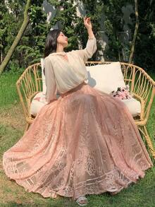 Modelyn 純色優雅復古編織傘裙 - 淺粉色 - 查看 7