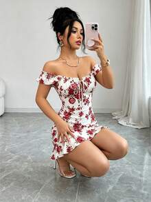 Vestido casual de con lunares, cintura con lazo y volantes - Rosa Fucsia - Ver 7