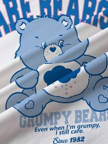 SHEIN X Care Bears 青少年女孩圓領字母卡通印花休閒百搭日常出遊短袖T恤 - 白色 - 查看 7