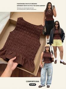 Comfortcana Áo hai dây tank top nữ size lớn phong cách Boho mùa hè, co giãn xếp ly - màu nâu - Xem 1