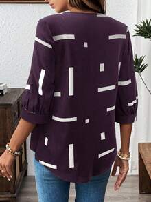 SHEIN LUNE Ropa de Navidad para Mujer Blusa Casual de Oficina para Mujer, Uniforme de Trabajo para Maestra, Ropa de Fiesta, Camisa Negra con Estampado de Lentejuelas Conjunto de Año Nuevo, Casual - Morado - Ver 2