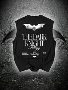 BATMAN X SHEIN 男士寬鬆版型蝙蝠印花無袖運動背心，適合夏季、健身房、度假 - 黑色 - 查看 2