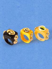 Popjeli 3 piezas 1 set de anillos cuadrados de resina personalizados con ojo de diablo, joyería de mujer de estilo punk de verano apilada y neutra, adecuada para fiestas y vacaciones - Multicolor - Ver 12