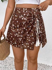 SHEIN Frenchy Women Plus Size Floral Print Casual Shorts, Versatile For Spring & Summer Wear Summer Shorts - Coffee Brown - View 1
