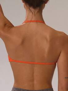 Musera Sport Sport Solid Ruched Bust Open Back Halter Sports Bra Active Sport Gym Workout Lounge Padel Fitness Yoga Pilates Daily Casual - Orange - View 3