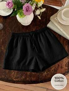 SHEIN Pantalones cortos casuales versátiles de unicolor para niñas preadolescentes en verano - Negro - Ver 5