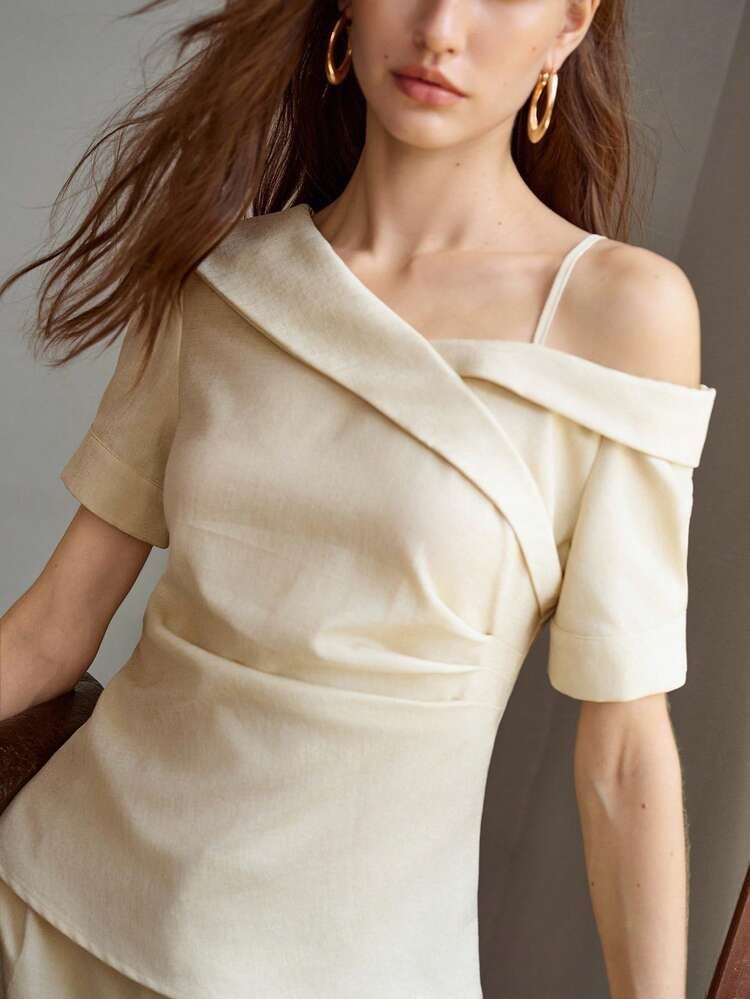 SPRING/SUMMER WOMEN'S ASYMMETRICAL SHOULDER SHORT SLEEVE COMMUTER PROFESSIONAL BLOUSE