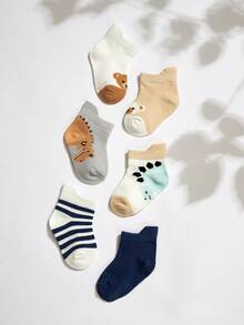 Cozy Pixies Bebé 6 pares Calcetines tobilleros dinosaurio & con patrón de rayas - Multicolor - Ver 3
