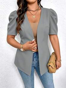 SHEIN Clasi 大尺碼女款休閒極簡輕量西裝外套 - 灰色 - 查看 4