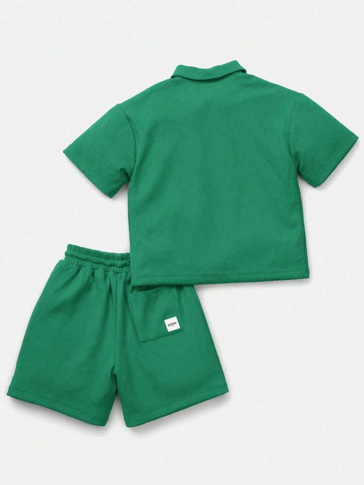 Tween Boys Textured Polo Co-Ord Set With Quarter Zip Collar And Matching Drawstring Shorts Limited Edition