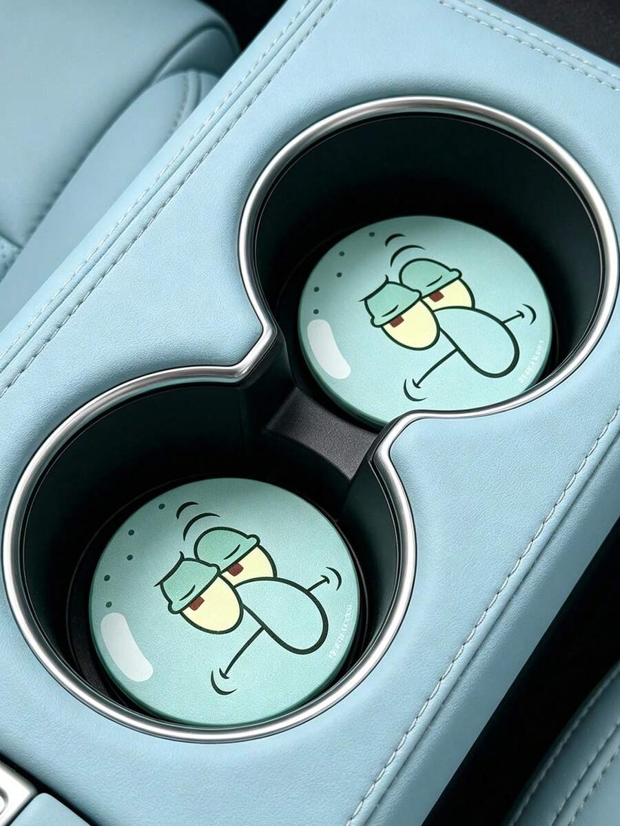 SpongeBob SquarePants | SHEIN PU皮革汽車杯墊,防震,通用,時尚,可放入汽車杯架,亦可用作汽車或居家辦公室杯墊,海底世界,海綿寶寶,派大星,章魚哥 - A - 查看 1