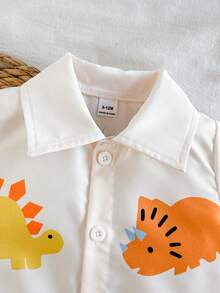 SHEIN Vintaside Kids Bộ romper bé trai tay ngắn cổ bẻ họa tiết động vật dễ thương màu mơ, mở phía trước, romper cổ bẻ mùa hè cho bé, phù hợp cho mùa xuân và mùa hè, phù hợp cho 3M-24M - Màu be - Xem 11