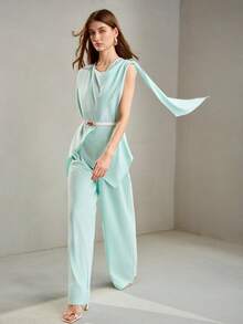 MOTF PREMIUM 春夏季青色不對稱墊肩通勤辦公時尚女款薄款西裝外套 - 青碧色 - 查看 3