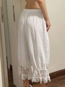 Sweetina Women Summer Hawaii Beach Vacation Going Out Bloomers White Linen Pants Romantic - White - View 2