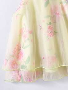 SHEIN Elladie kids 嬰兒印花網紗覆蓋連衣裙 - 黃色 - 查看 7