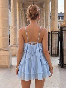Vowa Elegant Cold Shoulder Chiffon Multilayer Ruffle Hem A-Line Dress For Wedding Rehearsal Dinner Gala Dinner Hen Party Baby Shower Formal White Summer - Baby Blue - View 2