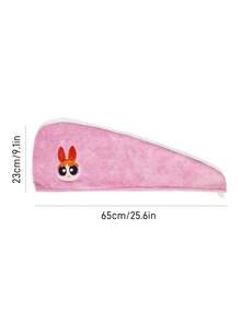 THE POWERPUFF GIRLS X SHEIN 1个可爱卡通刺绣干发帽，超强吸水干发帽，适合各种发质和发量，吸水快干 - 粉色 - 查看 3