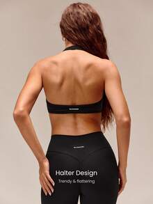 GLOWMODE FeatherFit™ Bring The Heat Bra Olahraga Halter Demi Anti-Selip Lembut dan Ringan dengan Cup yang Dapat Dilepas, Cocok untuk Yoga, Pilates, Studio, dan Aktivitas Sehari-hari dengan Dampak Rendah - Hitam - View 2