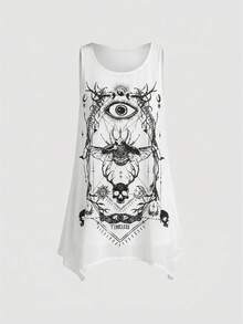 ROMWE Goth Débardeur long ample coupe A pour femme, motif crâne sombre, insecte, squelette et astrolabe - Blanc - Voir 1
