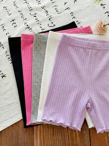 SHEIN LMoss Kids 5件組少女針織素色貼身休閒內搭褲 5件套裝 - 彩色 - 查看 4