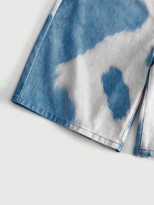 ROMWE MEN Men's Summer Casual Colorblock Print Denim Shorts - Blue - View 4