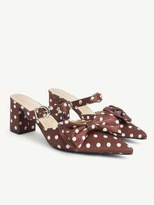 CUCCOO CHICEST Giày sandal cao gót mũi nhọn kiểu Pháp, phần trên thấp, mũi kín, dành cho nữ, kiểu dáng kitten và có nơ, gót mỏng, khóa cài. - Cà phê nâu - Xem 9