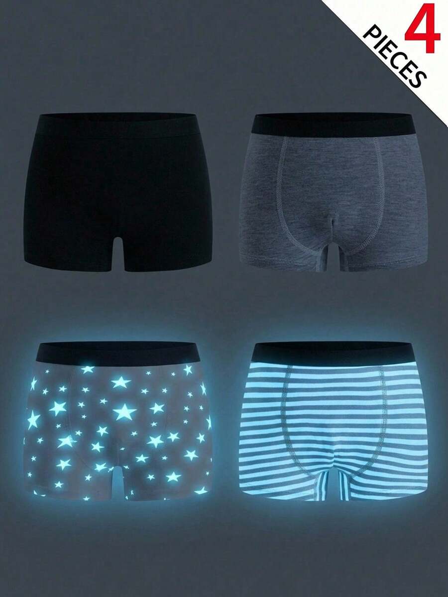 SHEIN 4件/包 男童平口內褲，兒童內衣 - 彩色 - 查看 1