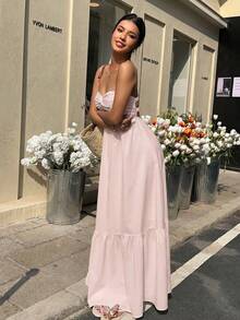 MainGRL Bohemian Tropical Soft Pink Strapless Dress, Spring/Summer Vacation - Baby Pink - View 4