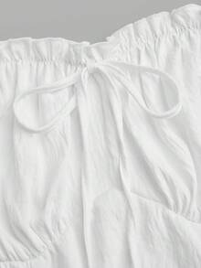 Sweetra Plus Size Women's Sweet Romantic Textured Ruched Double Layer Asymmetrical Ruffle Hem Petal Sleeve Off-Shoulder Dress Elegant Exquisite Date Wedding - White - View 8