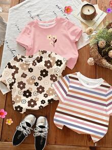 Emery Rose Kids Emery Rose Kids 少女圓領短袖舒適透氣夏季休閒T恤 - 彩色 - 查看 3