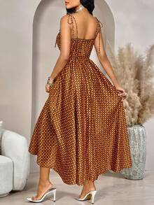 SHEIN Lady Women's Retro Geometric Print Suspender Dress Holiday Outfits For Women Summer Dresses Beach Casual Brown Skirt - Ginger - View 2