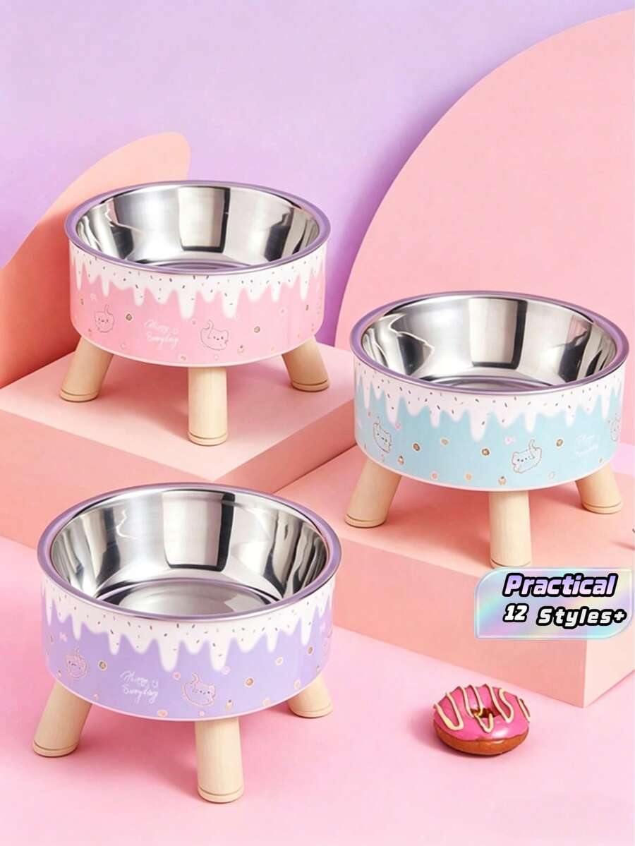 1pc/2pcs Stainless Steel Elevated Pet Bowls With Sturdy Stand, Anti-Slip & Anti-Spill, Large Capacity For Cat And Dog Food And Water - multicolor - View 1