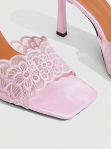 CUCCOO SZL Sexy Pink Square Toe Stiletto High Heels Women's Outer Wear Sandals Mesh Embroidery Open-Toe Summer - Pink - View 5