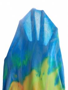 SHEIN Young Girl Fashionable Blue Summer Matching Family Vacation Pride Month Tie-Dye Dress,Sweet Pleated Design With 3D Bow,Cute School Party Outfit - Multicolor - View 5